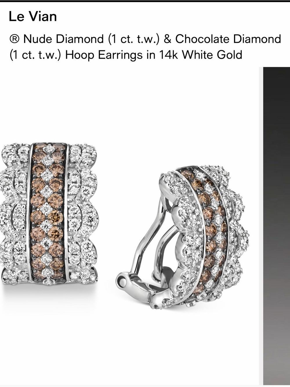 Le Vian Chocolate & Nude Diamond Scalloped Hoop Earrings in 14k White Gold